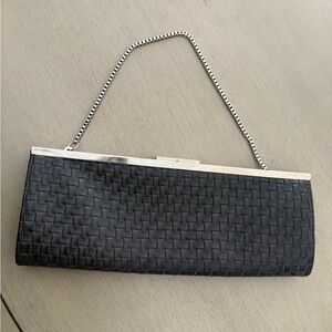 Sophisticated Black Woven Clutch with Chain Strap